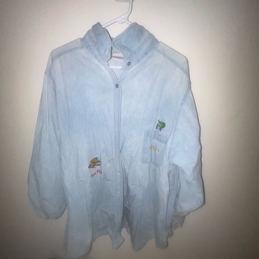 VINTAGE Light Blue Denim Dr. Seuss jacket with Fish Character Embroidery